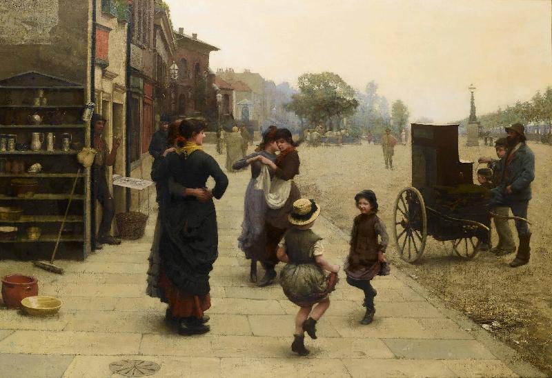 Frederick james shields An impromptu dance a scene on the Chelsea Embankment oil painting picture